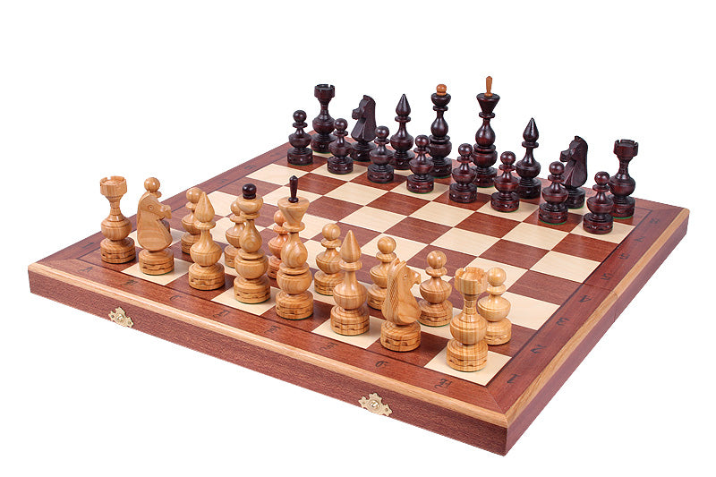 Debiut Chess Set Cherry Wood Weighted Pieces with Inlaid Folding Board 4.72 in King
