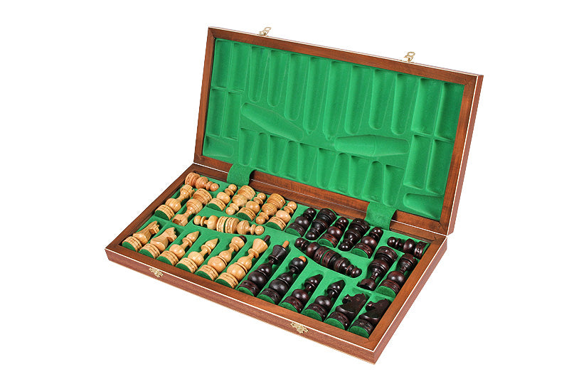 Debiut Chess Set Cherry Wood Weighted Pieces with Inlaid Folding Board 4.72 in King