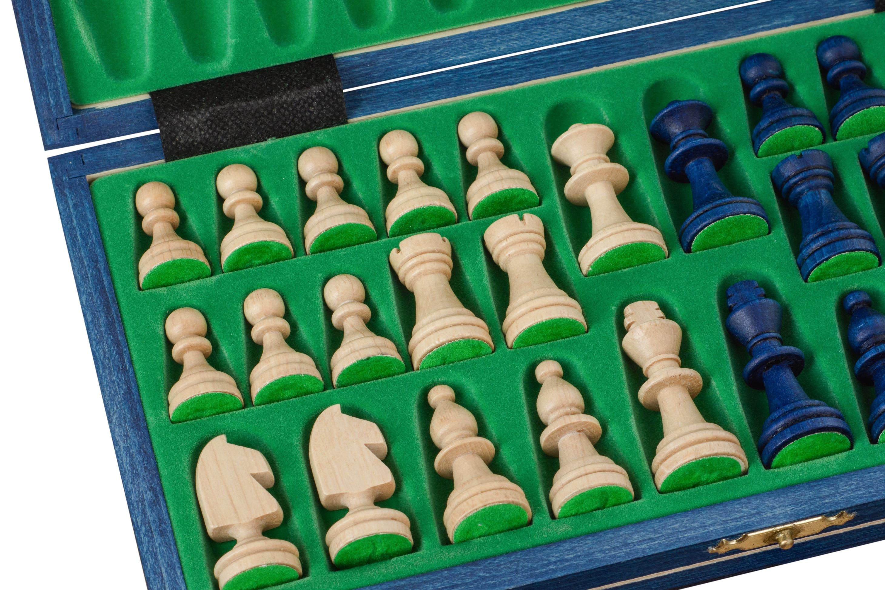 Magnetic Wooden Chess Set – Blue (10.6" board)