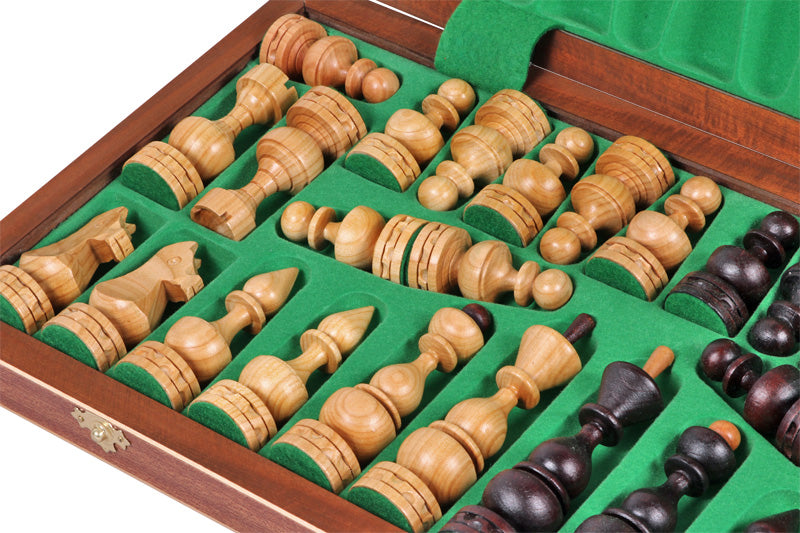 Debiut Chess Set Cherry Wood Weighted Pieces with Inlaid Folding Board 4.72 in King