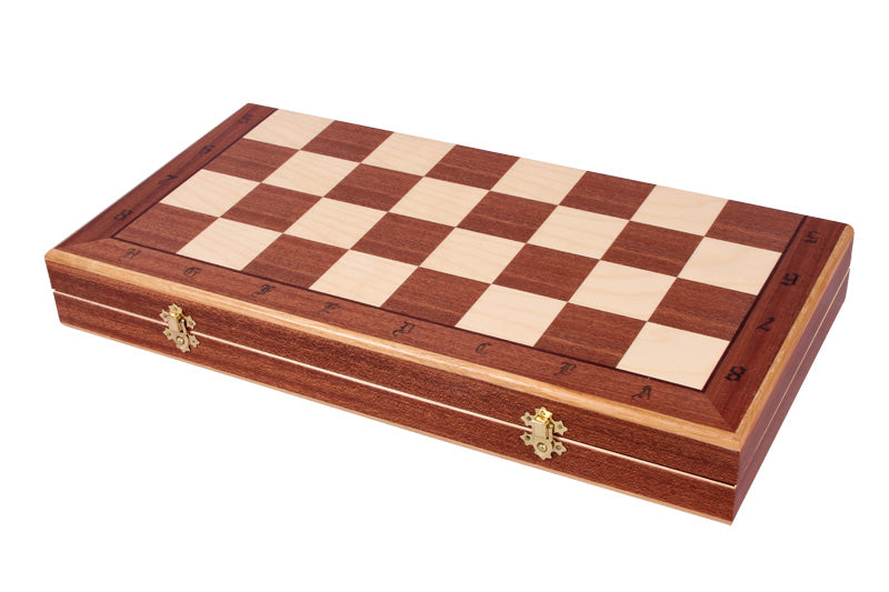 Debiut Chess Set Cherry Wood Weighted Pieces with Inlaid Folding Board 4.72 in King