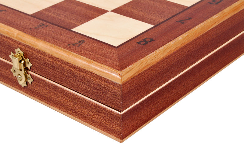 Debiut Chess Set Cherry Wood Weighted Pieces with Inlaid Folding Board 4.72 in King