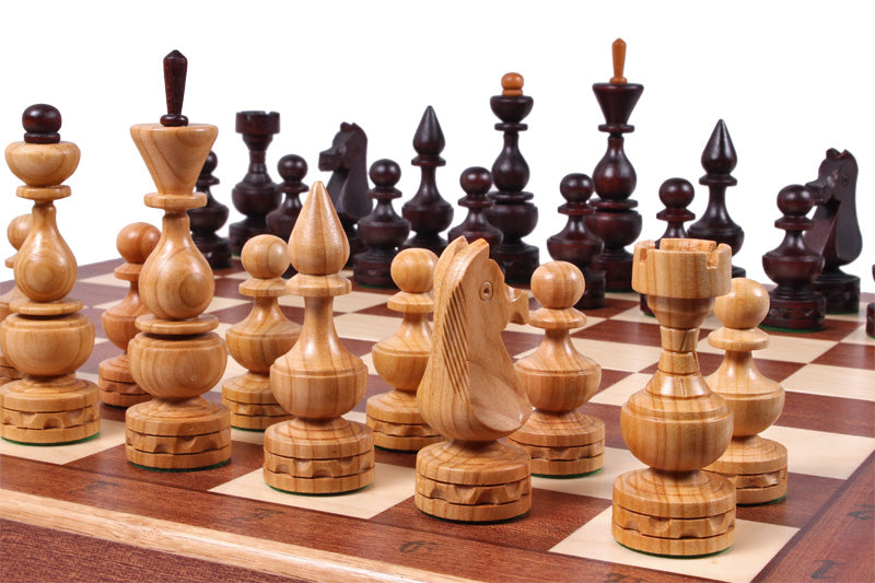 Debiut Chess Set Cherry Wood Weighted Pieces with Inlaid Folding Board 4.72 in King