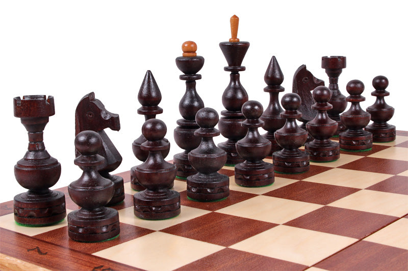 Debiut Chess Set Cherry Wood Weighted Pieces with Inlaid Folding Board 4.72 in King