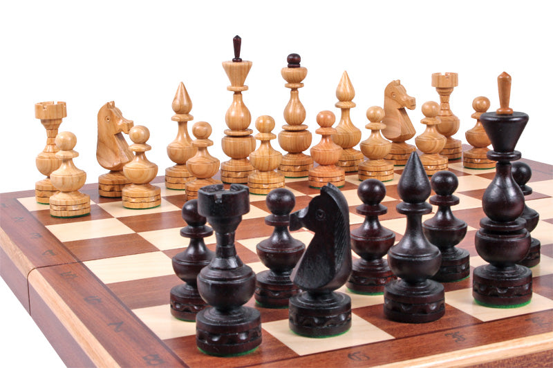 Debiut Chess Set Cherry Wood Weighted Pieces with Inlaid Folding Board 4.72 in King