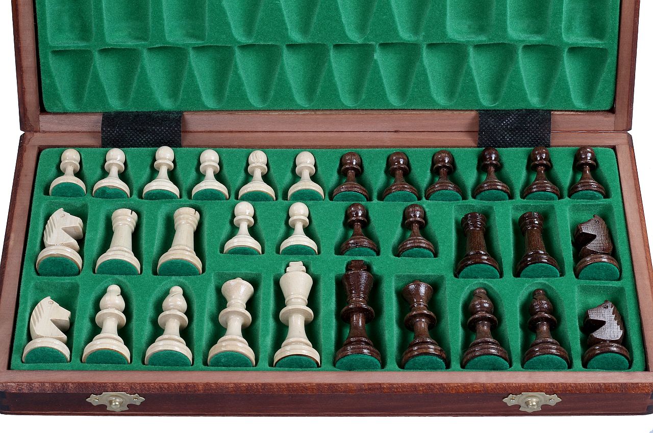 Tournament Chess Set No 3 with Mahogany & Sycamore Inlaid Board