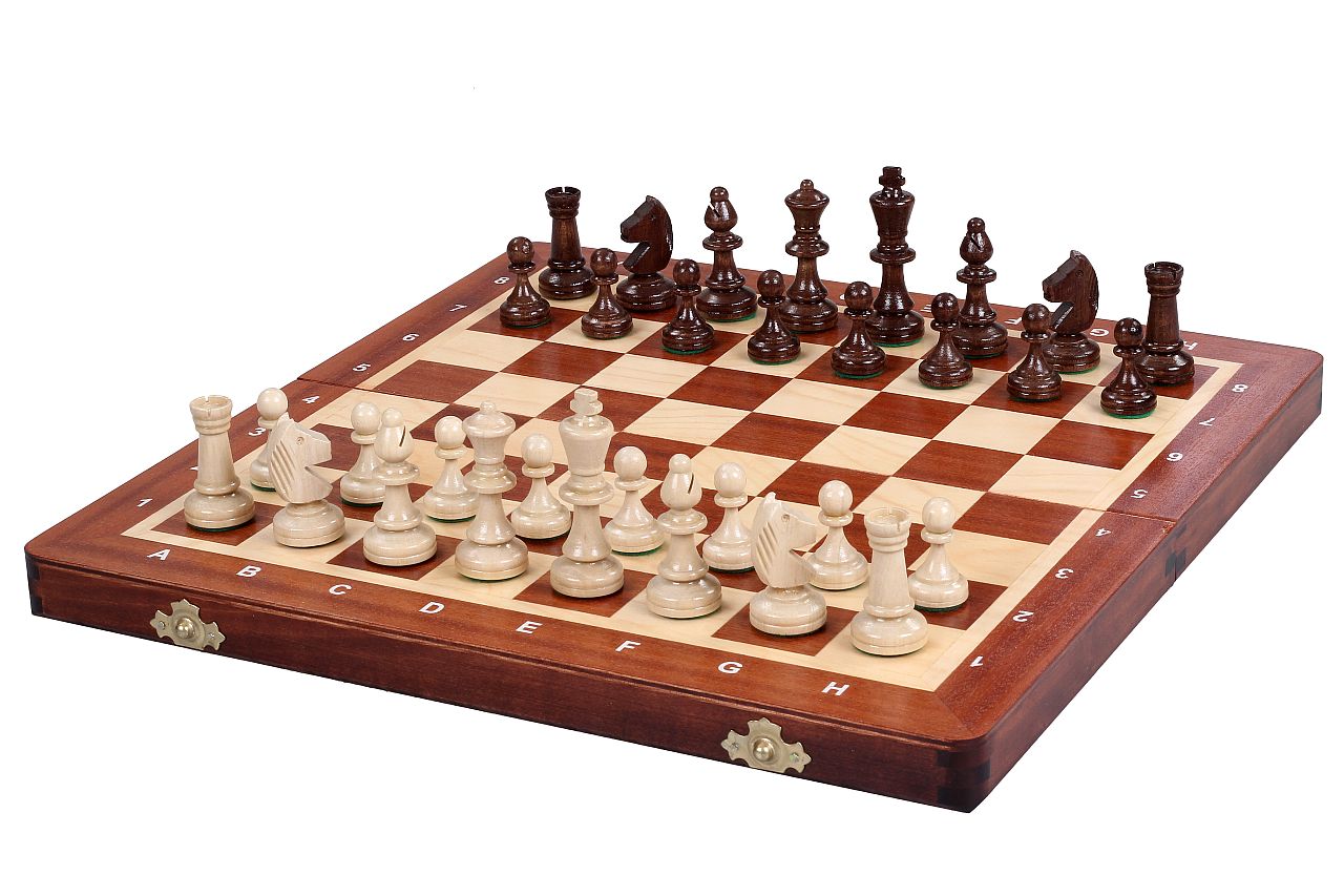 Tournament Chess Set No 3 with Mahogany & Sycamore Inlaid Board