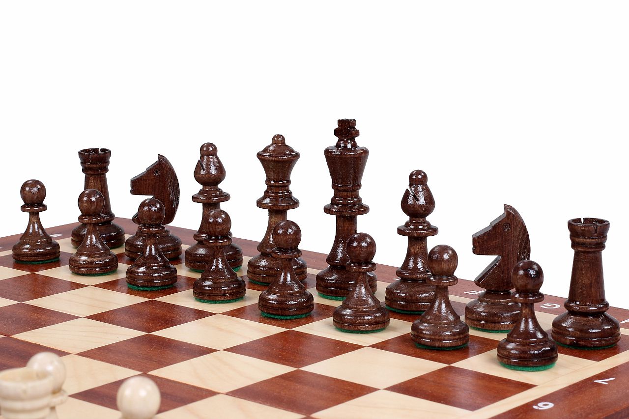 Tournament Chess Set No 3 with Mahogany & Sycamore Inlaid Board