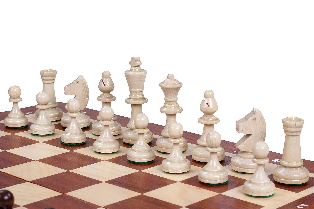 Tournament Chess Set No 3 with Mahogany & Sycamore Inlaid Board