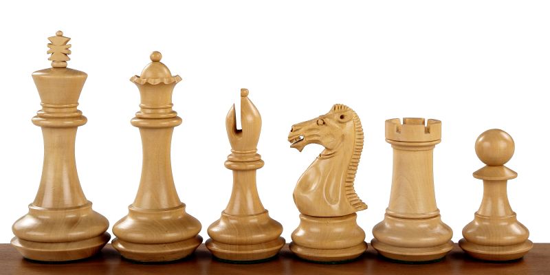 Champfered Base Chess Pieces – 4.25" King, Padauk & Boxwood