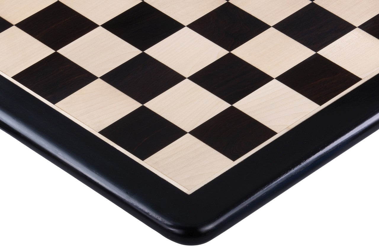 Ebony & Beechwood Solid Chess Board 21″ – Without Notation, Rounded Edges