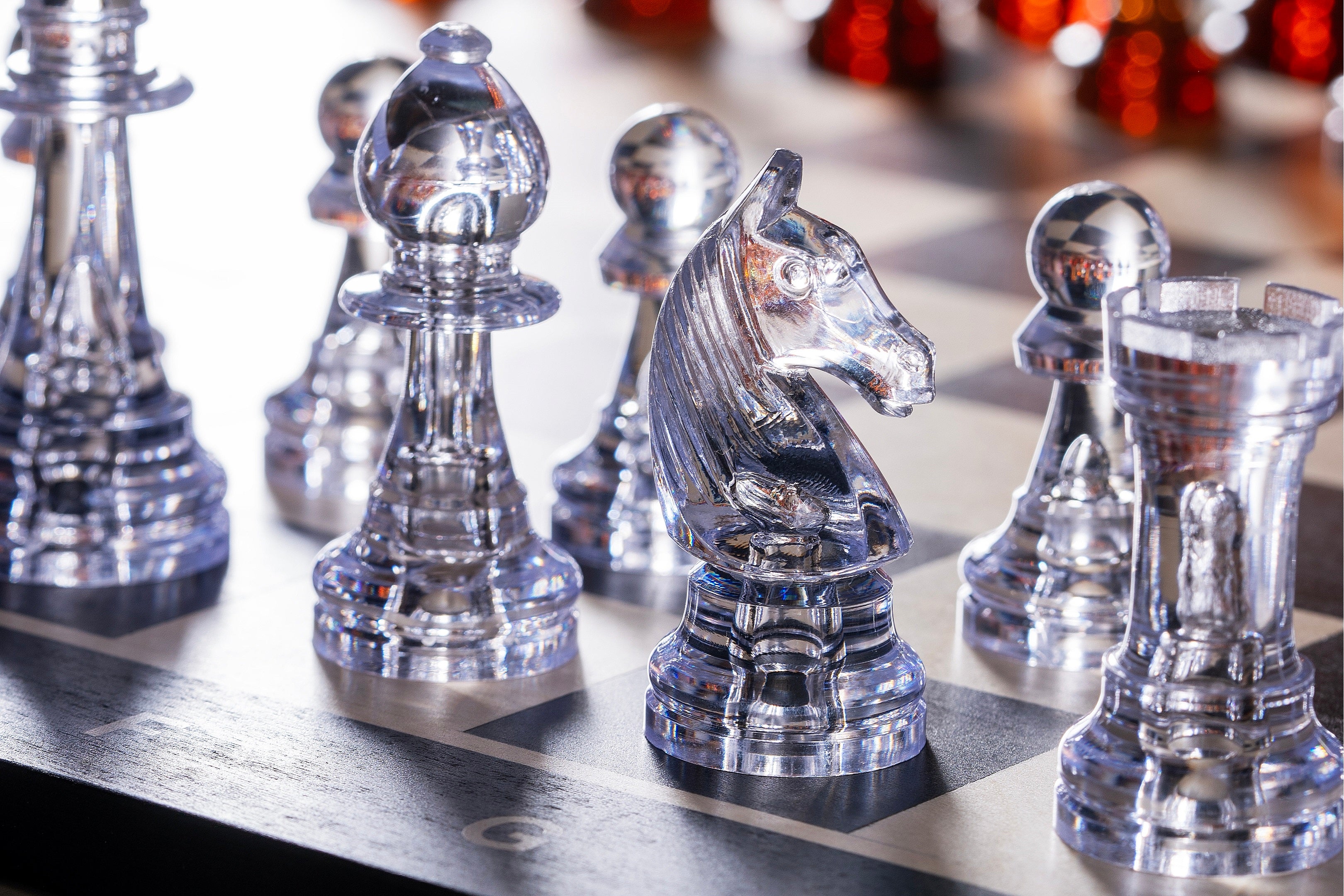 Staunton No. 6 Chess Pieces – Transparent Amber and Clear