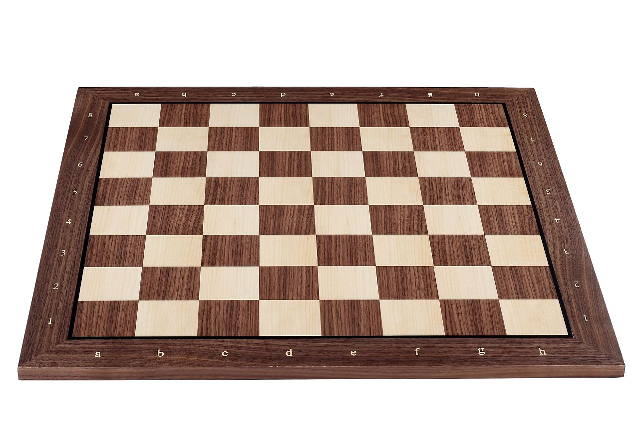 Walnut & Maple Tournament Chess Board with Notation – 21.25″