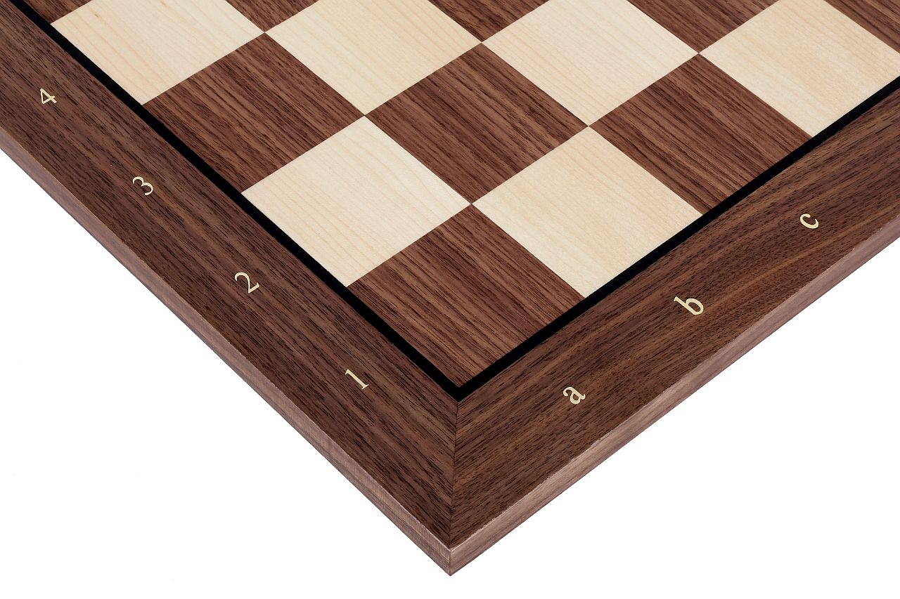 Walnut & Maple Tournament Chess Board with Notation – 21.25″