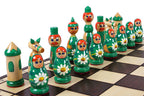 Babushka Green Wooden Chess Russian Design 16.5" Board