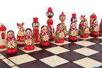 Babushka Green Wooden Chess Russian Design 16.5" Board