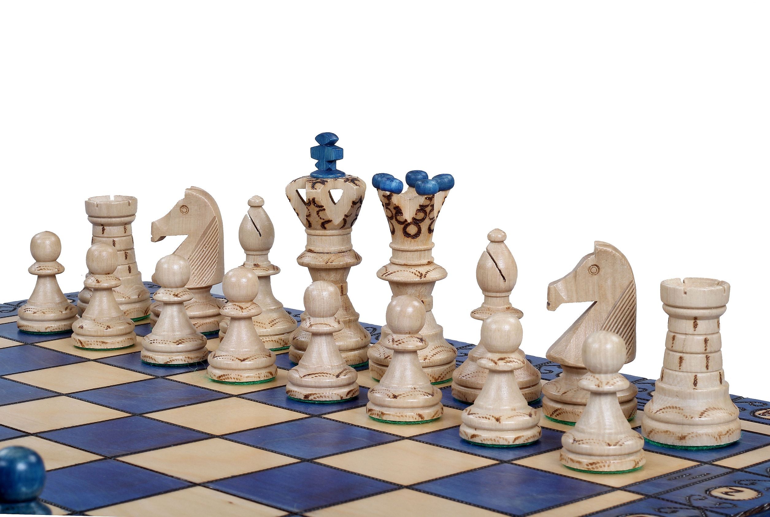 Ambassador Blue Wooden Chess Set with Burnt Inlay – Size No. 5
